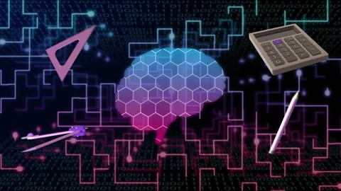On start hex-brain pulsing shifting cells lighting circuits calculator drifting Stock Footage 334338031