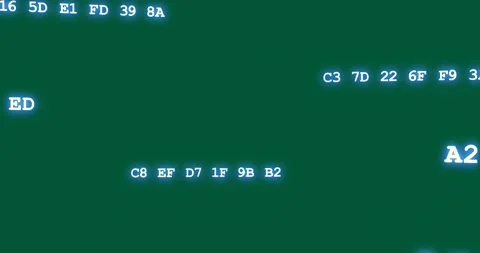 On start, hex byte clusters drifting over transparent navy plane, pulsing, Stock Footage 329503167