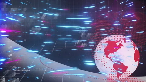 At start hex clusters code text appearing, neon streaks arcing around red-dotted Stock Footage 310140526