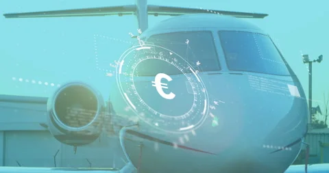 On start holographic ring rotating while camera panning around jet nose Stock Footage 315716077
