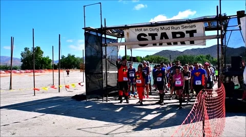 The start of the hot and dirty mud run in Acton Ca Stock Footage 66533265