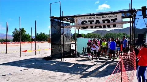 The start of the hot and dirty mud run in Acton Ca Stock Footage 66533628