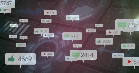 At start, icons floating and labels updating to showcase engagement trend across Stock Footage 330732903