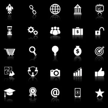 Start up icons with reflect on black background Stock Illustration
