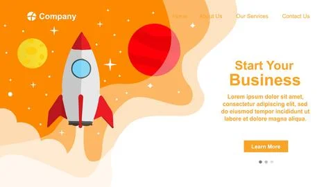Start up idea Landing page screen, development technology, rocket banner. V.. 스톡 일러스트