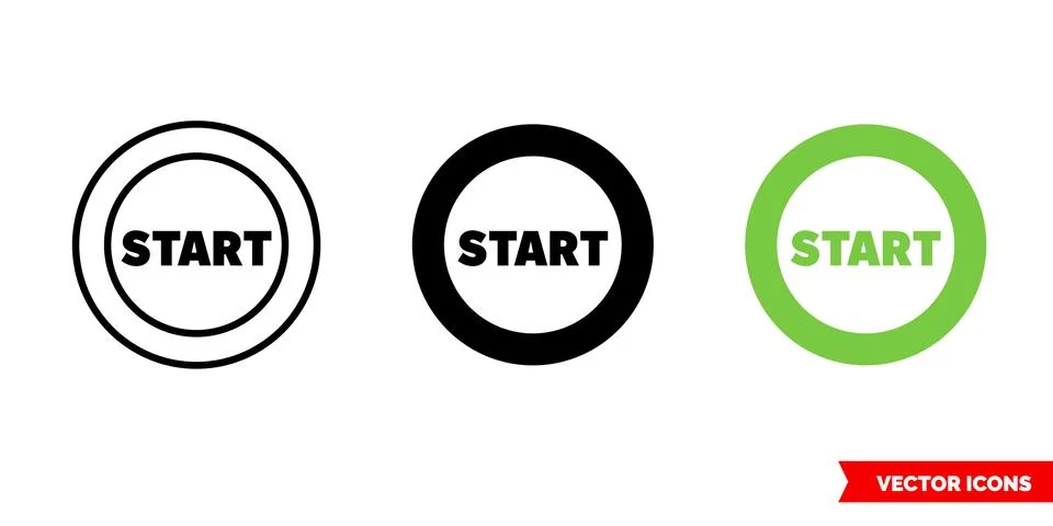 Start image icon of 3 types color, black and white, outline. Isolated vector  Stock Illustration