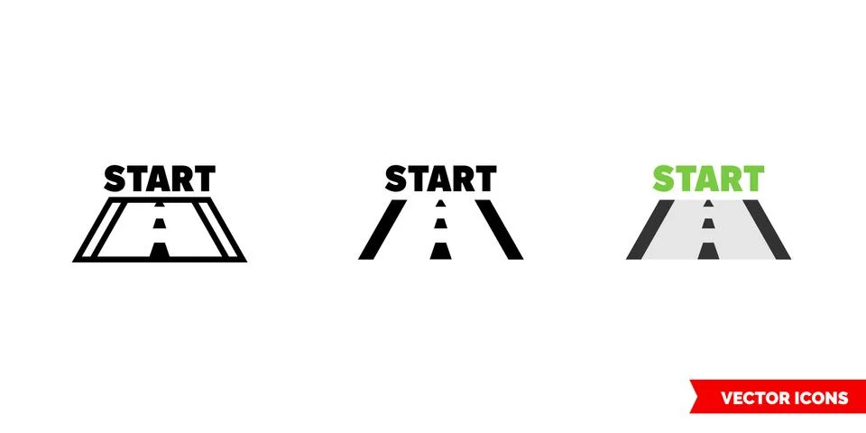 Start image icon of 3 types color, black and white, outline. Isolated vector  Illustrazione stock