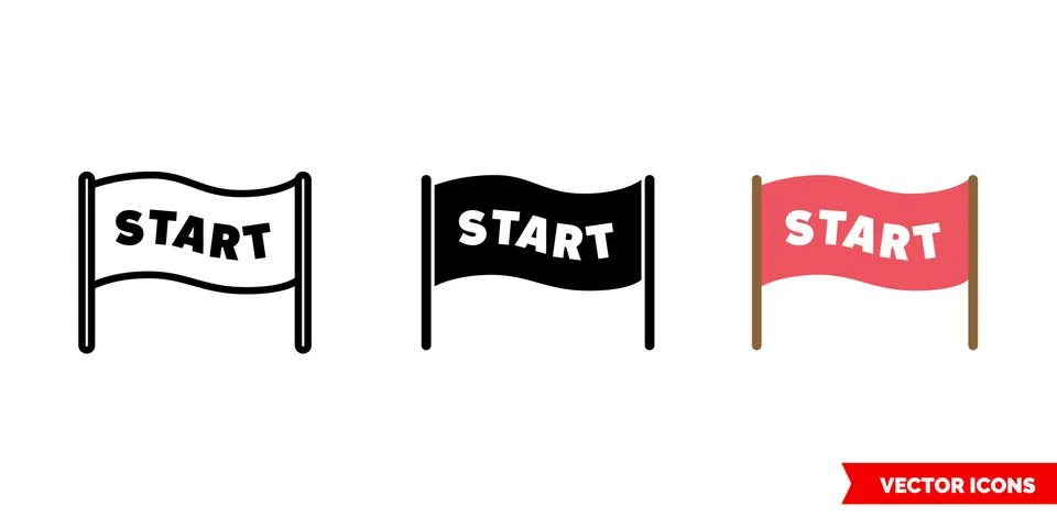 Start image icon of 3 types color, black and white, outline. Isolated vector  Stock Illustration