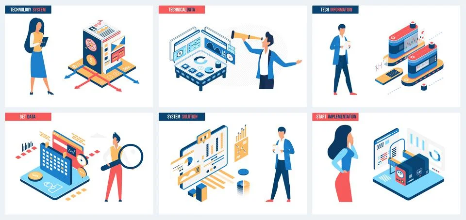 Start of implementation of system solutions, technical data, information and Stock Illustration