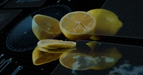 On start lemon cluster remaining static while glass panels sliding right, Video stock 328265664