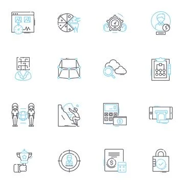 Start-up linear icons set. Innovation, Entrepreneur, Venture, Growth, Funding Illustrazione stock