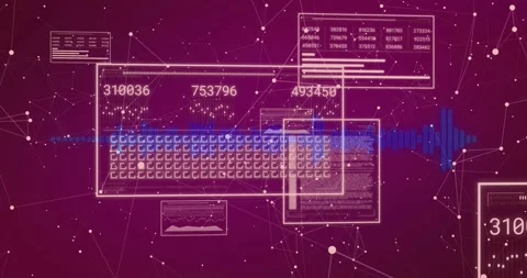 At start magenta mesh hosting data frame while waveform pulsing and numbers Video stock 318194778