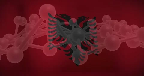 At start molecular chain entering left and swaying around centred black eagle Video stock 329611317