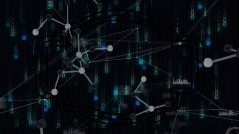 On start molecular network clusters drifting and reconfiguring while visualizing Stock Footage 309761699
