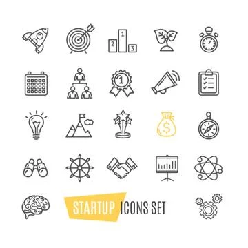 Start Up Motivation Brainstorming Icon Set. Vector Illustrazione stock