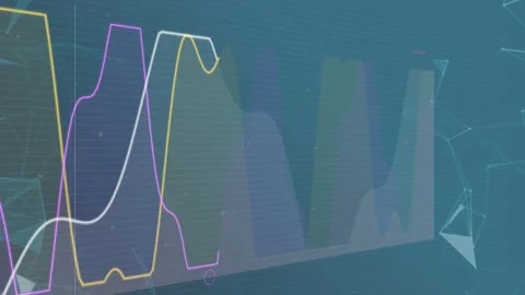 On start multi-line chart showing three color traces rising, crossing, layering, Stock Footage 334418954