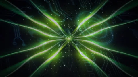 On start neon-green filaments converging at center, pulsing to visualize energy Stock Footage 312694615