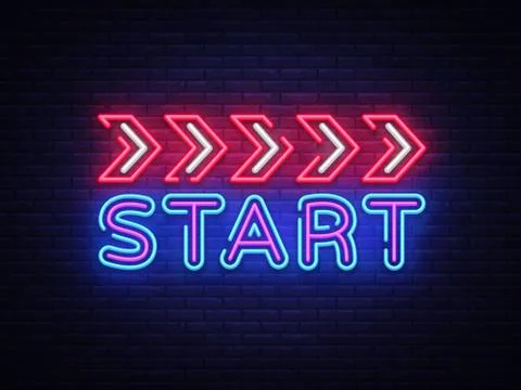 Start Neon sign vector design template. Start Race neon text, light banner Stock Illustration