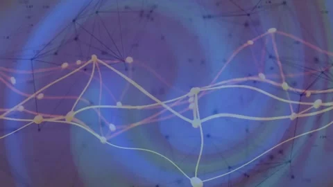 On start network emerging, brightening lines connecting nodes, rotating rings Stock Footage 318239048