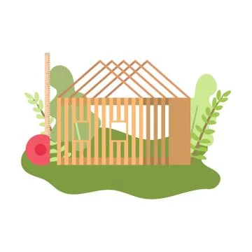 Start of new construction of building, eco wood house Ilustración de archivo