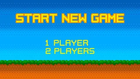 Start New Game background with player selection. 8-bit game. Retro arcade style Stock Illustration