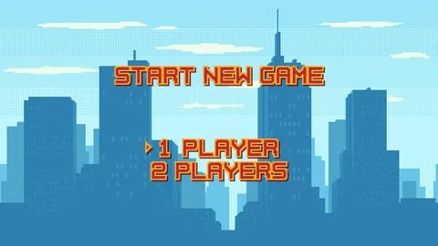 Start New Game screen with player selection on cityscape background. 스톡 일러스트