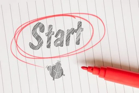 Start note with a red drawn circle Stock Photos
