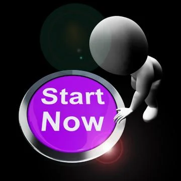 Start now button means commence launch and take action - 3d illu Stock Illustration