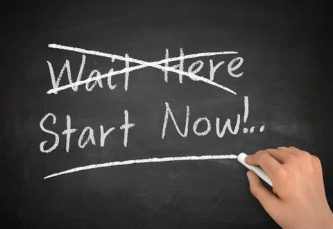 Start now chalkboard write concept illustration Stock Illustration