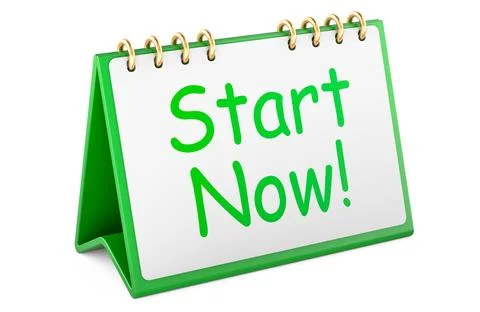 Start Now concept with desk flip calendar. 3D rendering Stock Illustration