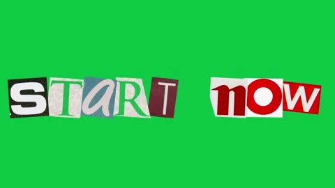 Start now graphic text paper cut Stop Motion, magazine collage, ransom note.. Stock Footage 336824046