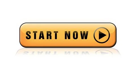 START NOW lettering - orange button with reflections on the floor Stock Illustration