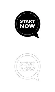 Start Now Speech Bubble Icon  Bold Call to Action Button in Black and Outli.. Stock Illustration