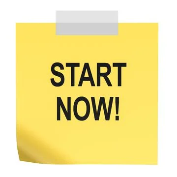 Start Now, yellow sticky note. 3D rendering Stock Illustration