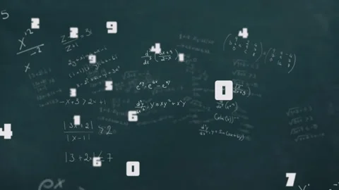 On start number tiles rising from chalkboard, clustering, emphasizing math, then Stock Footage 331832658