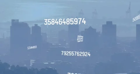 On start numeric overlays appearing and updating over skyline, visualizing Stock Footage 328584331