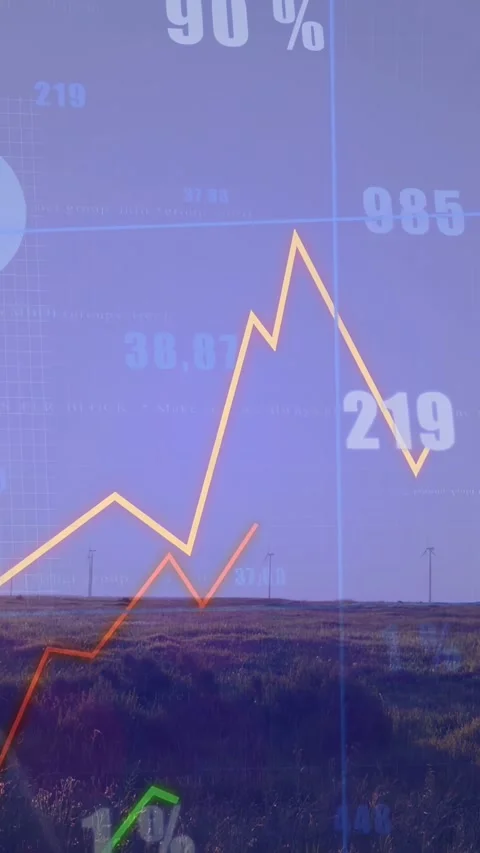 On start orange line graph climbing, peaking and correcting, showing market data Stock Footage 332747640