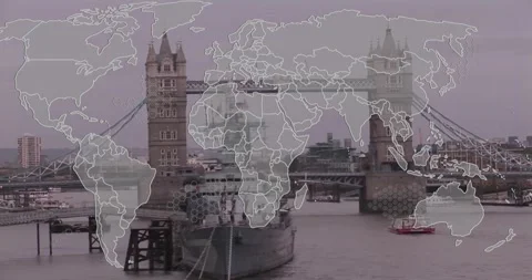 On start overlay drawing NA then world map sketching and hex grids spreading to Vídeos de archivo 330403368