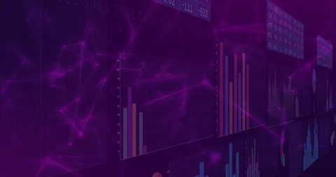 On start panels refreshing bar charts and pie graphs while neural overlay Stockbeeldmateriaal 310438577