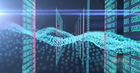 On start panels scrolling codes, wave undulating and light flares sweeping Stock Footage 310283595