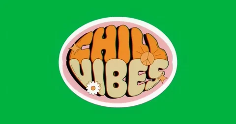 On start pastel CHILL VIBES oval pulsing blue peace-sign daisy on transparent bg Stock Footage 317362548