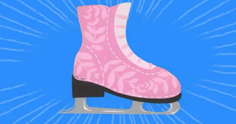 On start, pink ice skate boot tilting clockwise anticlockwise showcasing floral Stock Footage 315529926