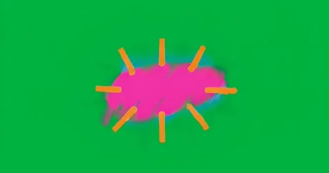 On start, pink oval pulsing orange rays, blue scribbling on transparent canvas, Video stock 317283967