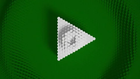 Start Playback play triangle. White and green mosaic surface with moving hexagon Stock Footage 162882642