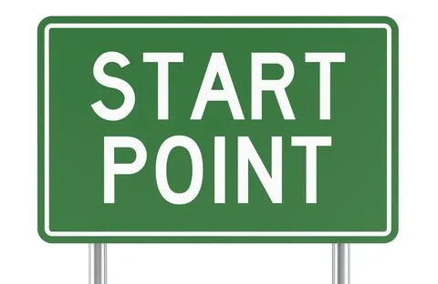 Start Point, green road sign. 3D rendering Stock Illustration