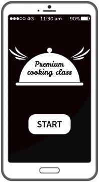 Start premium cooking class mobile application on smartphone screen. Online Illustrazione stock