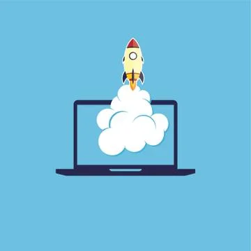 Start up program rocket computer boot program Illustrazione stock