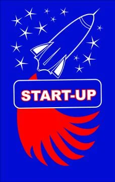 Start up project banner with rocket, blue, red and white design, american Stock Illustration