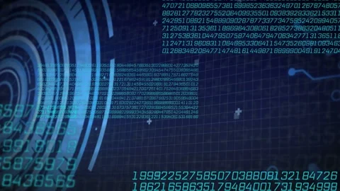 On start radar HUD rings fixed while number matrices growing and sliding, Stock Footage 335212041