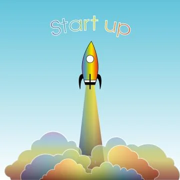 Start up Rainbow rocket ship background. EPS 10 Stock Illustration